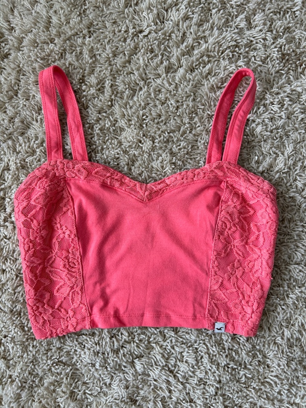 Hollister Coral Lace-Trim Cropped Top Size XS